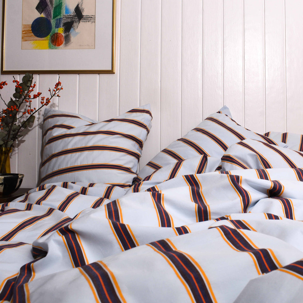Cotton percale Bedding set- Blue dobby stripe