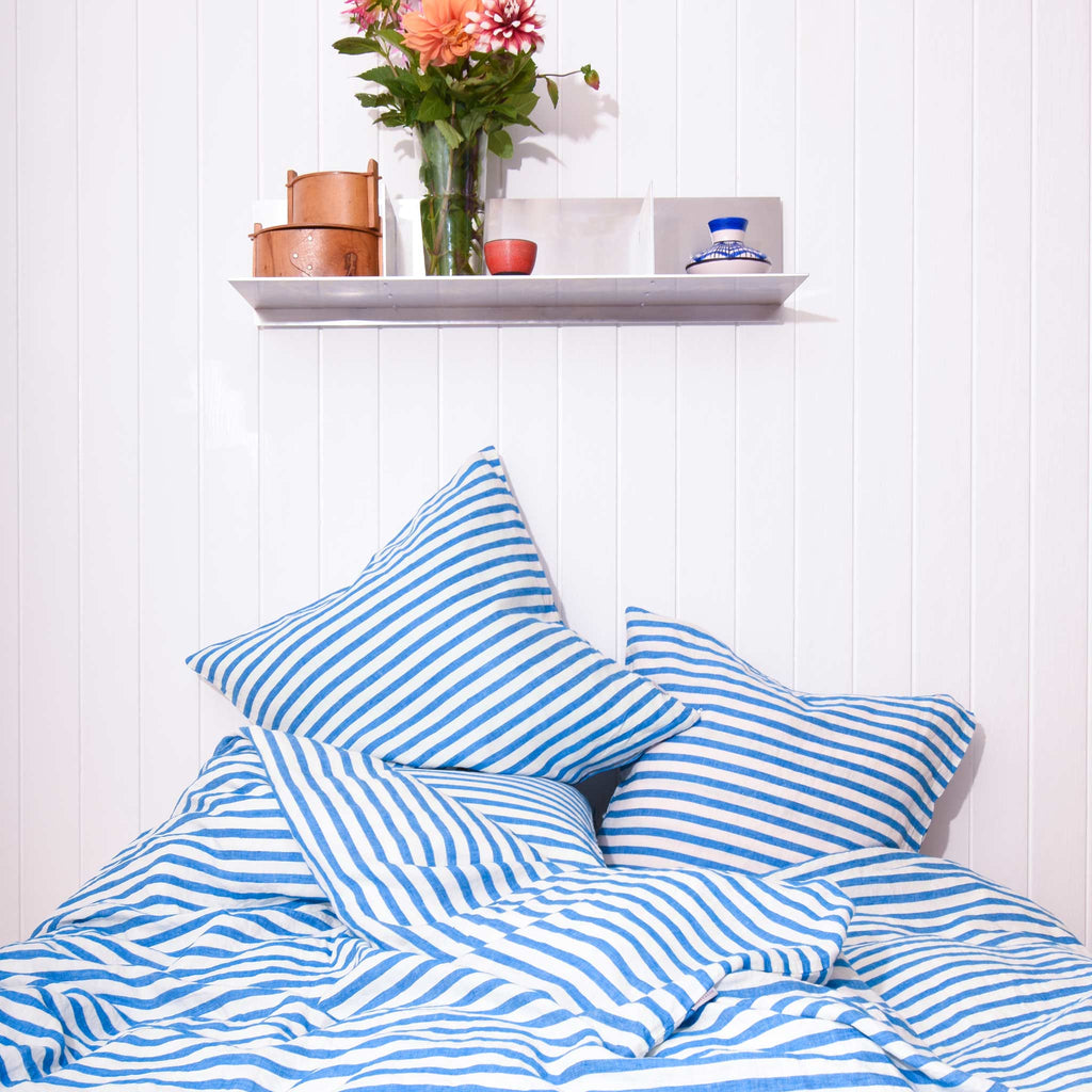 Linen Bedding set - Blue stripe