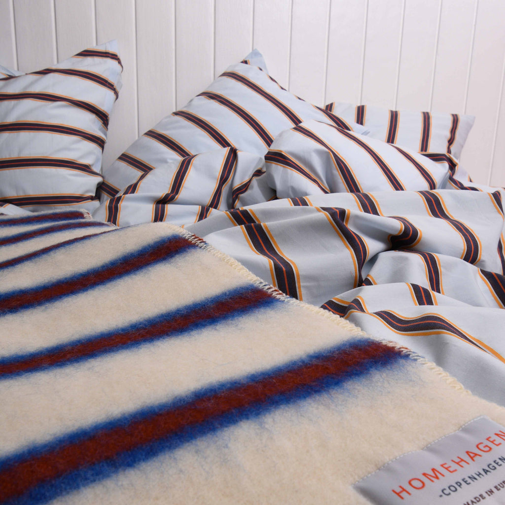 Cotton percale Bedding set- Blue dobby stripe