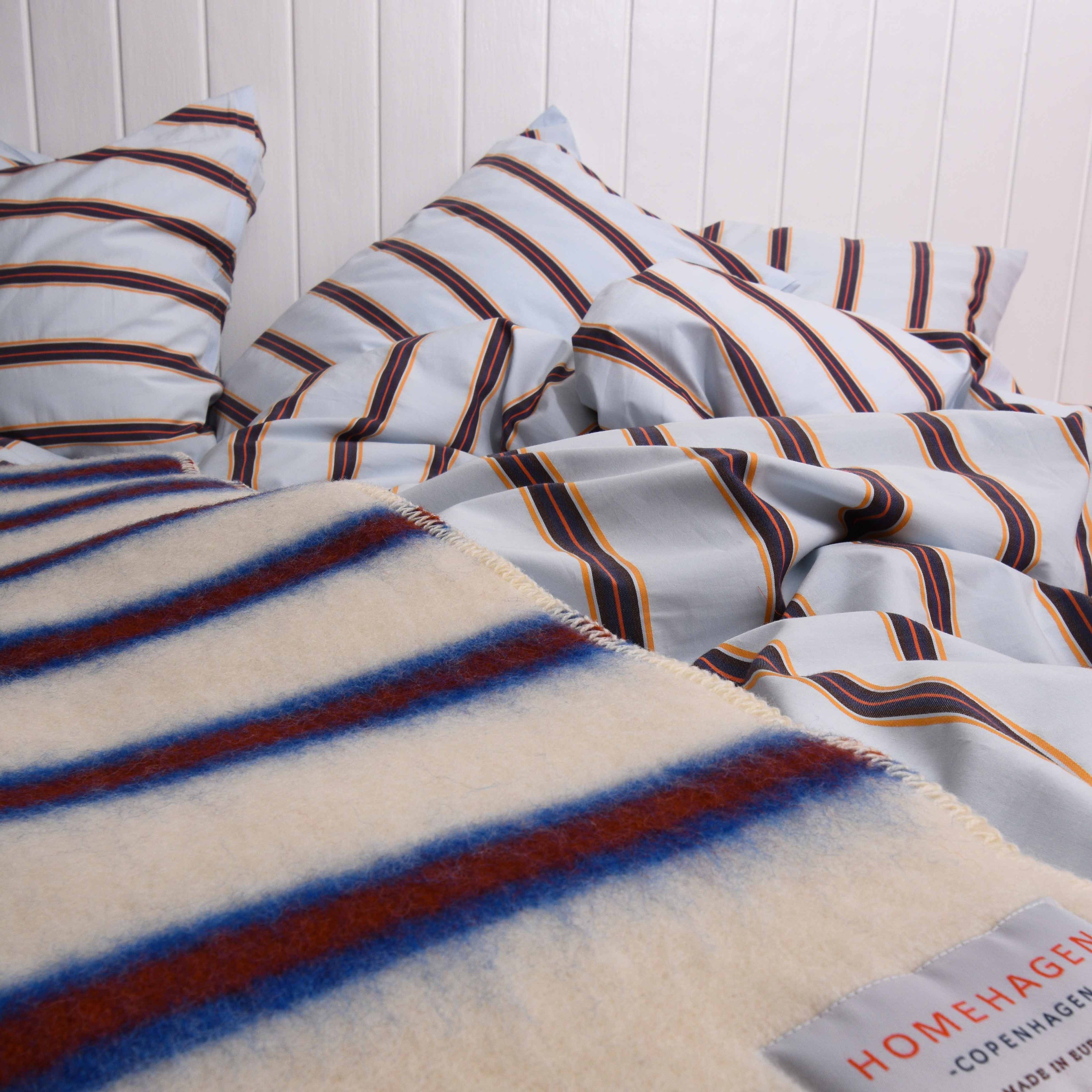 Cotton percale Bedding set- Blue dobby stripe