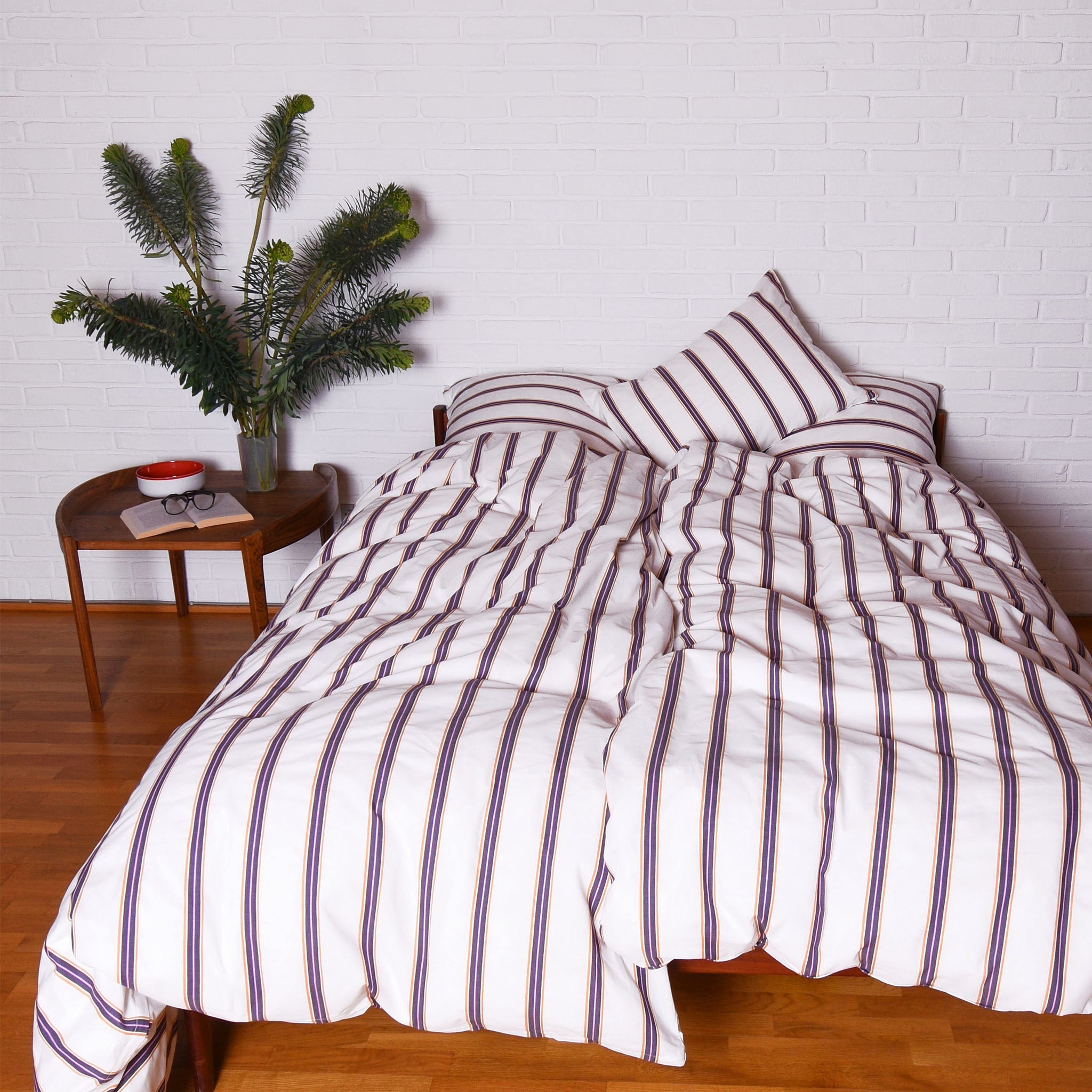 Cotton percale Bedding set- Cream dobby stripe