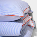 Cotton percale Pillowcase - Blue stripe Orange piping