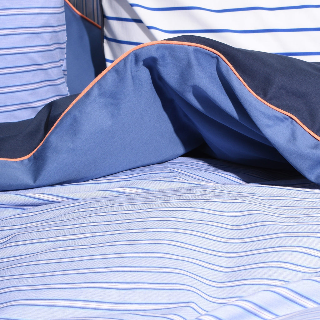 Cotton percale Bedding set- Blue shirt stripe