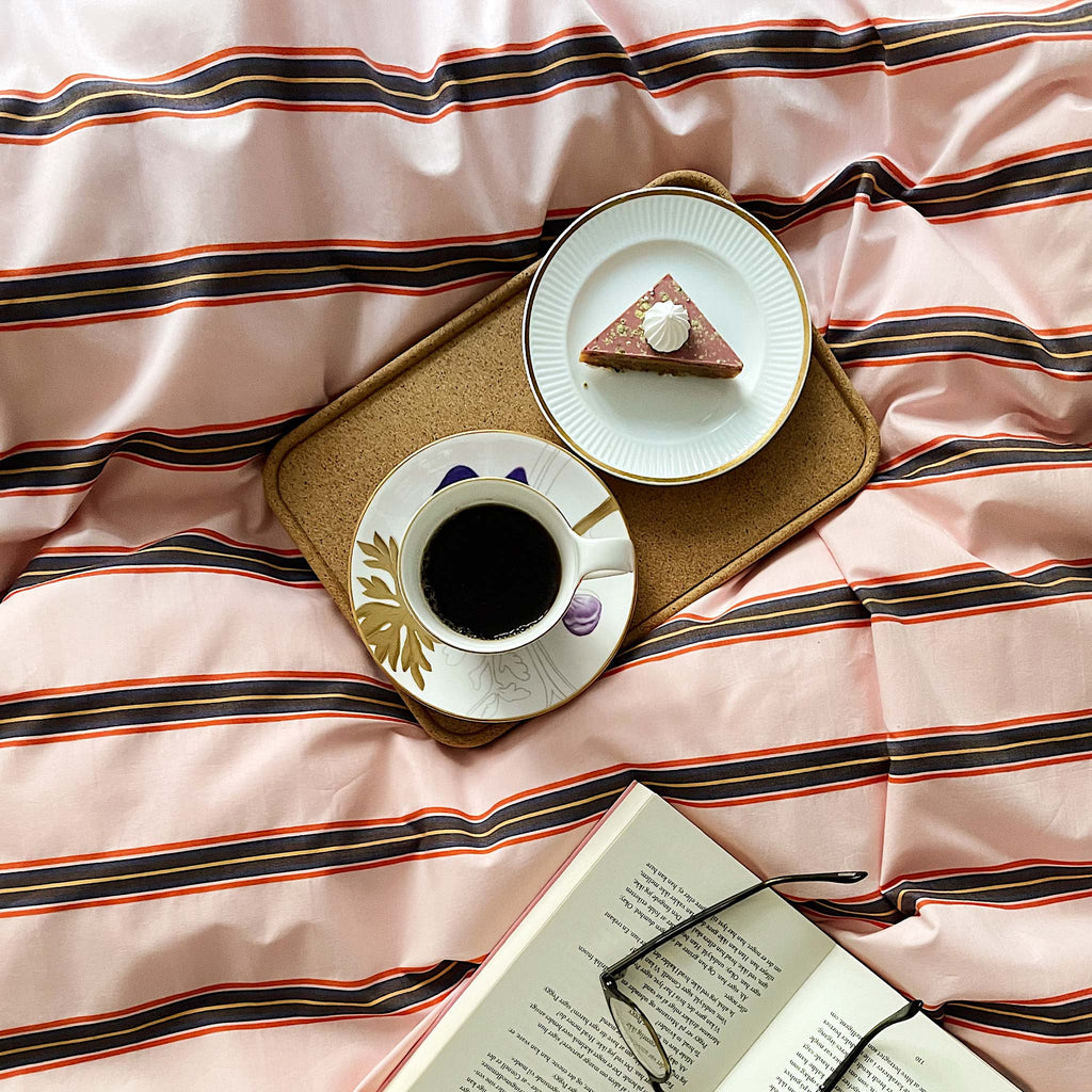 Cotton percale Bedding set- Pink dobby stripe